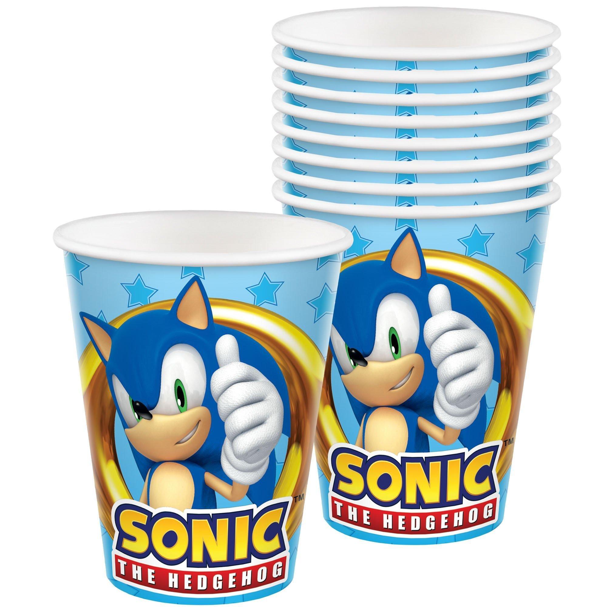Sonic the Hedgehog Birthday Party Supplies Pack for 8 Guests - Kit Includes Plates, Napkins, Cups, Table Cover, Scene Setter, Photo Booth Props, Themed Latex Balloons & Favor Cup